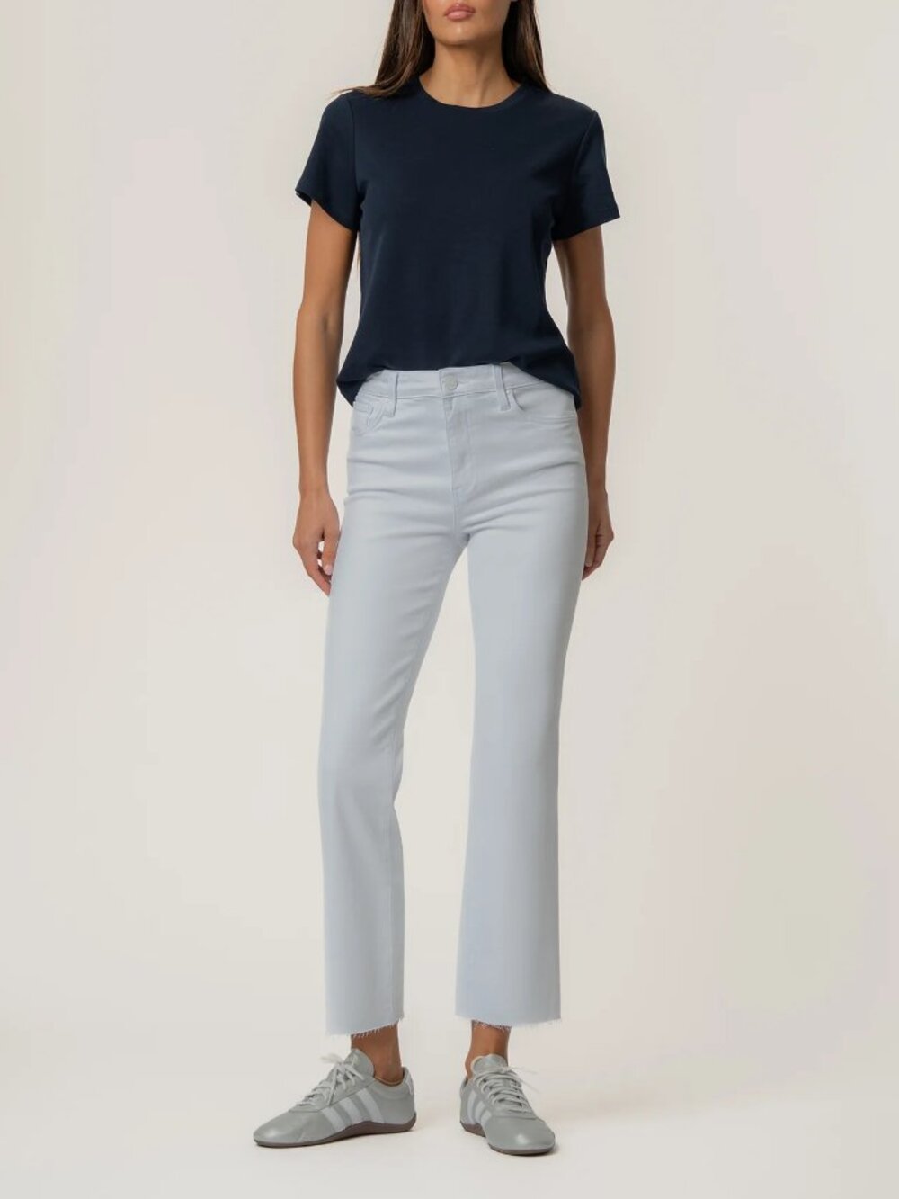 KUT 2 White Kelsey High Rise Ankle Flare Jeans Tattered Edge Stretchy Denim